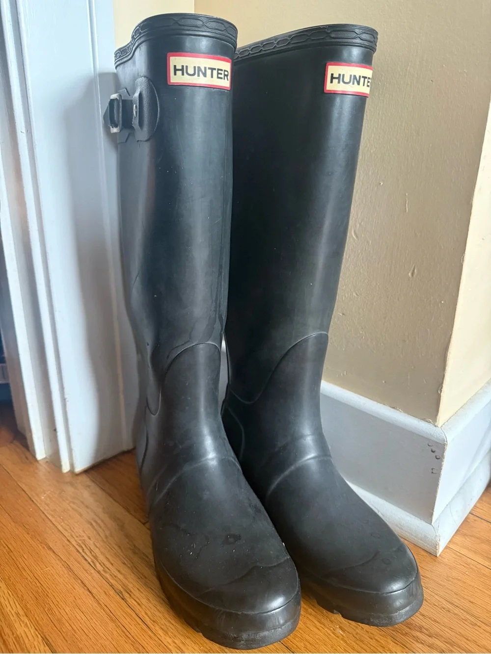Hunter Black Tall Men's Rain Boots with Side Buckle